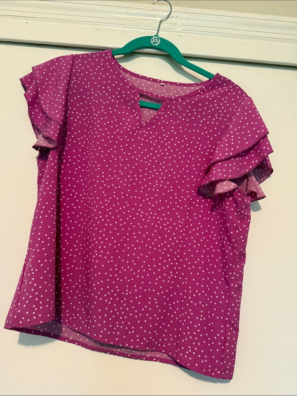 Purple Polka Dot Ruffle Sleeve Blouse - Women
